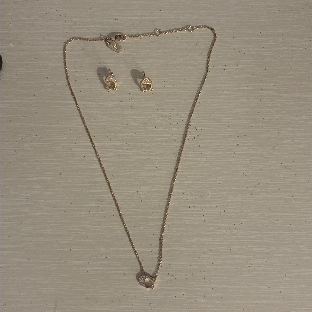 Coach pave necklace and stud set Gold